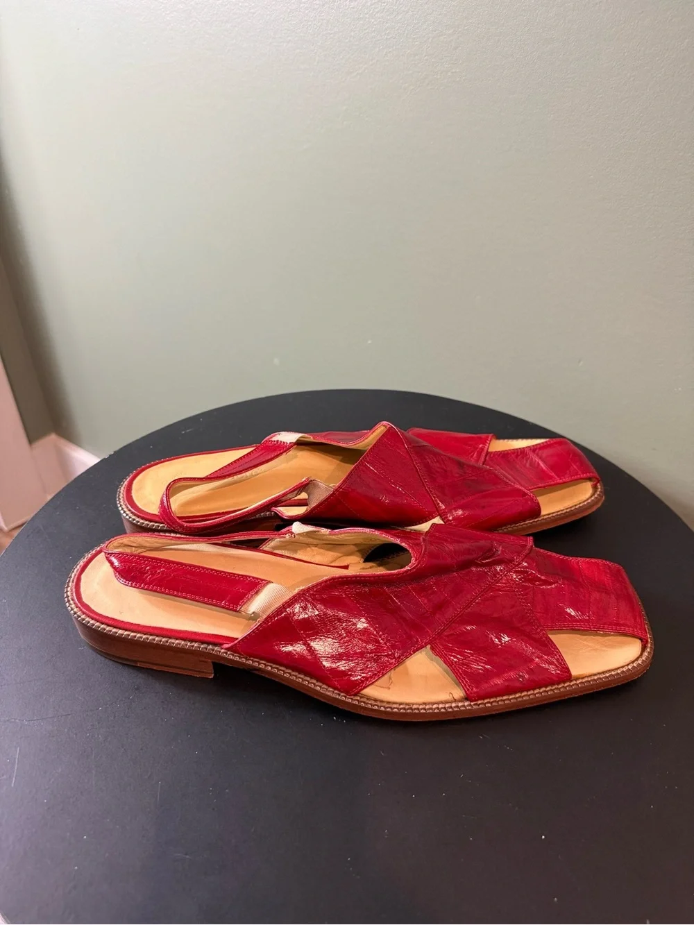 Red Leather Cross-Strap mens Slide Sandals